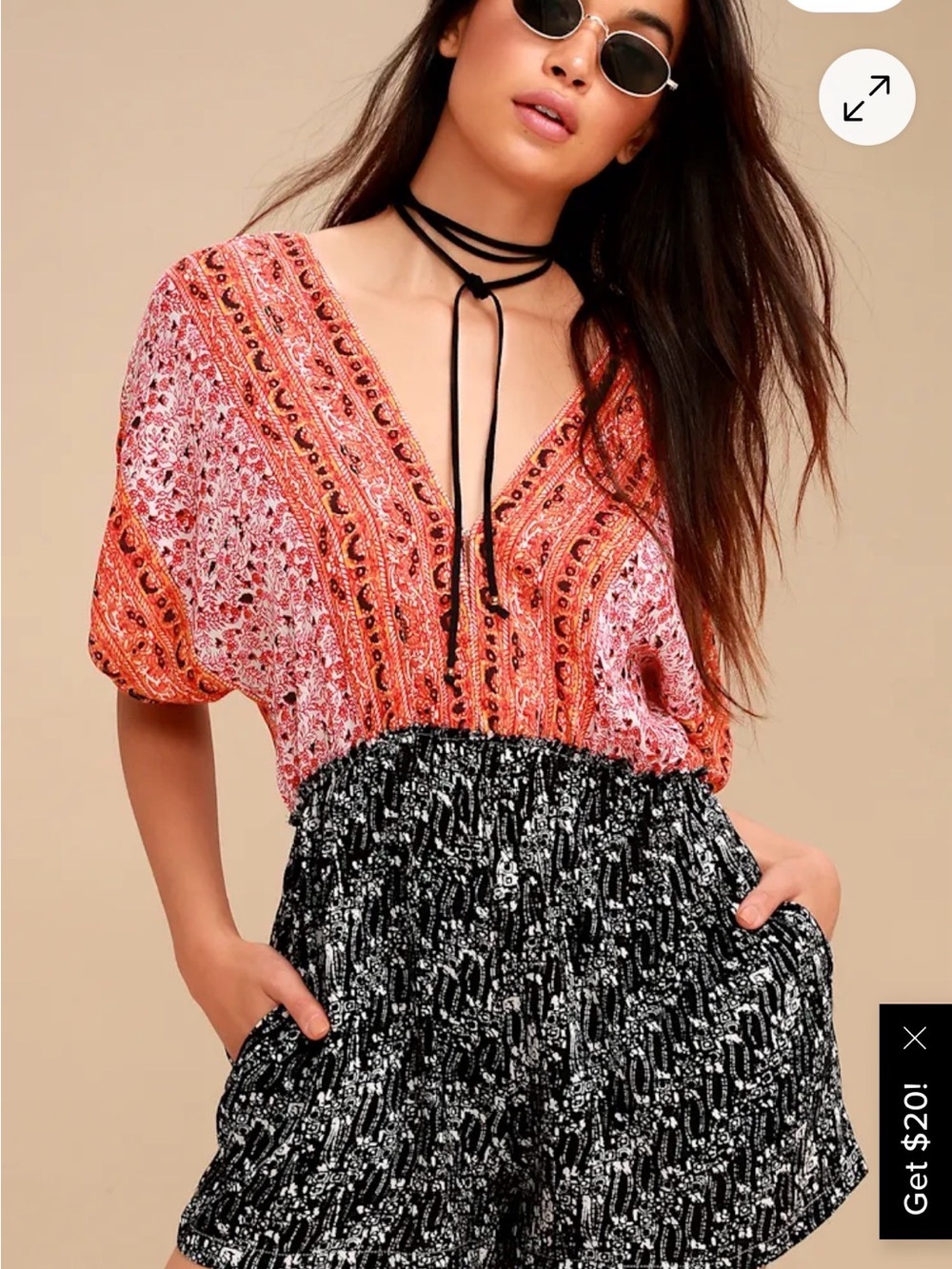 Free People Arizona Mixed Print Romper - Black & Orange - Small